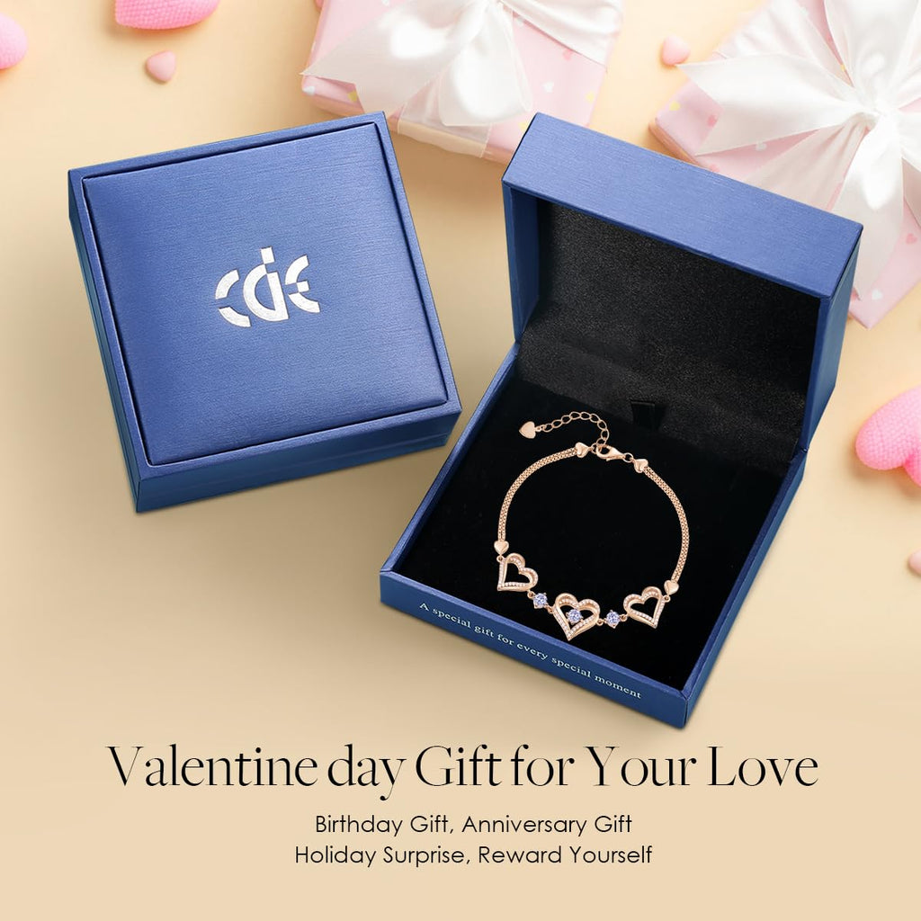 CDE 18K Rose Gold Heart Bracelets,Birthstone Jewelry Gifts for Women