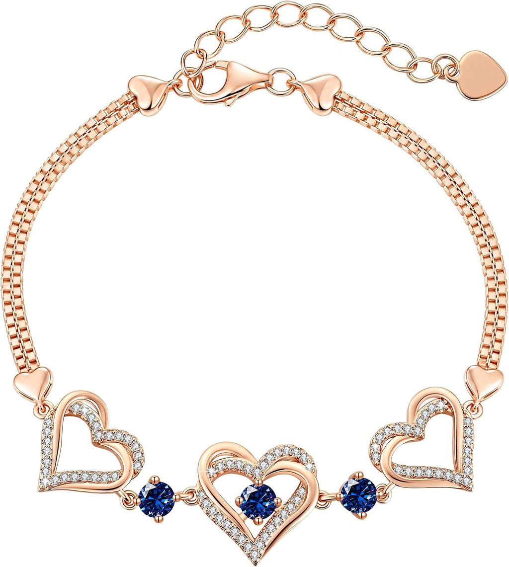 CDE 18K Rose Gold Heart Bracelets,Birthstone Jewelry Gifts for Women