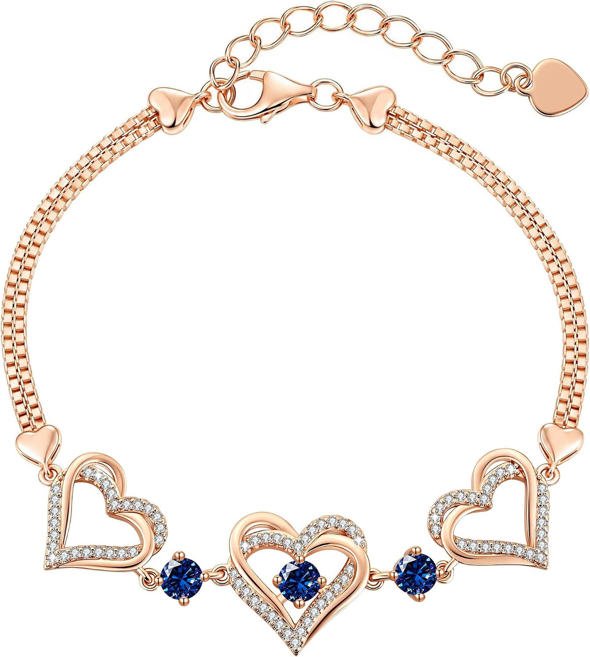 CDE 18K Rose Gold Heart Bracelets,Birthstone Jewelry Gifts for Women