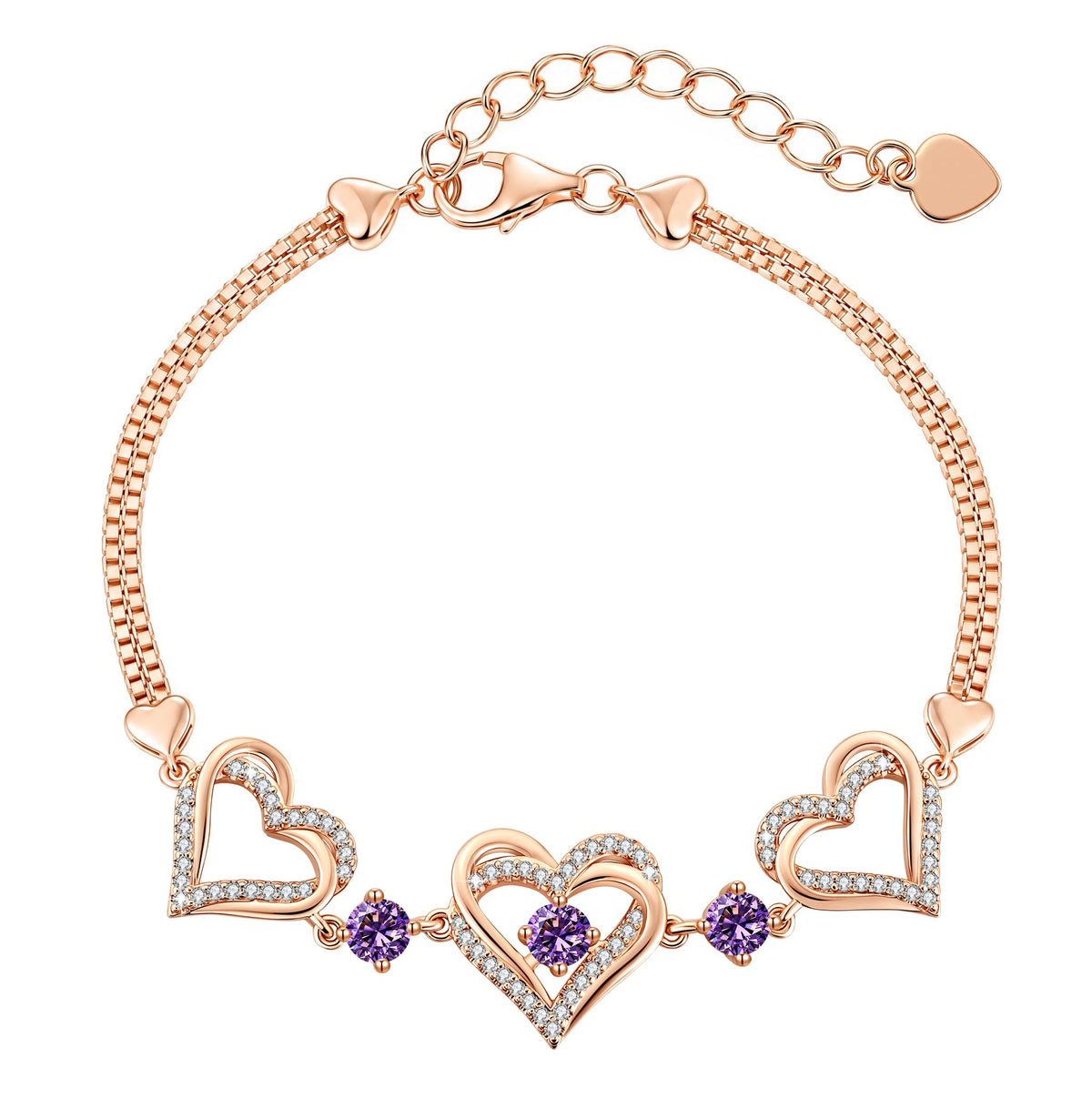 CDE 18K Rose Gold Heart Bracelets,Birthstone Jewelry Gifts for Women