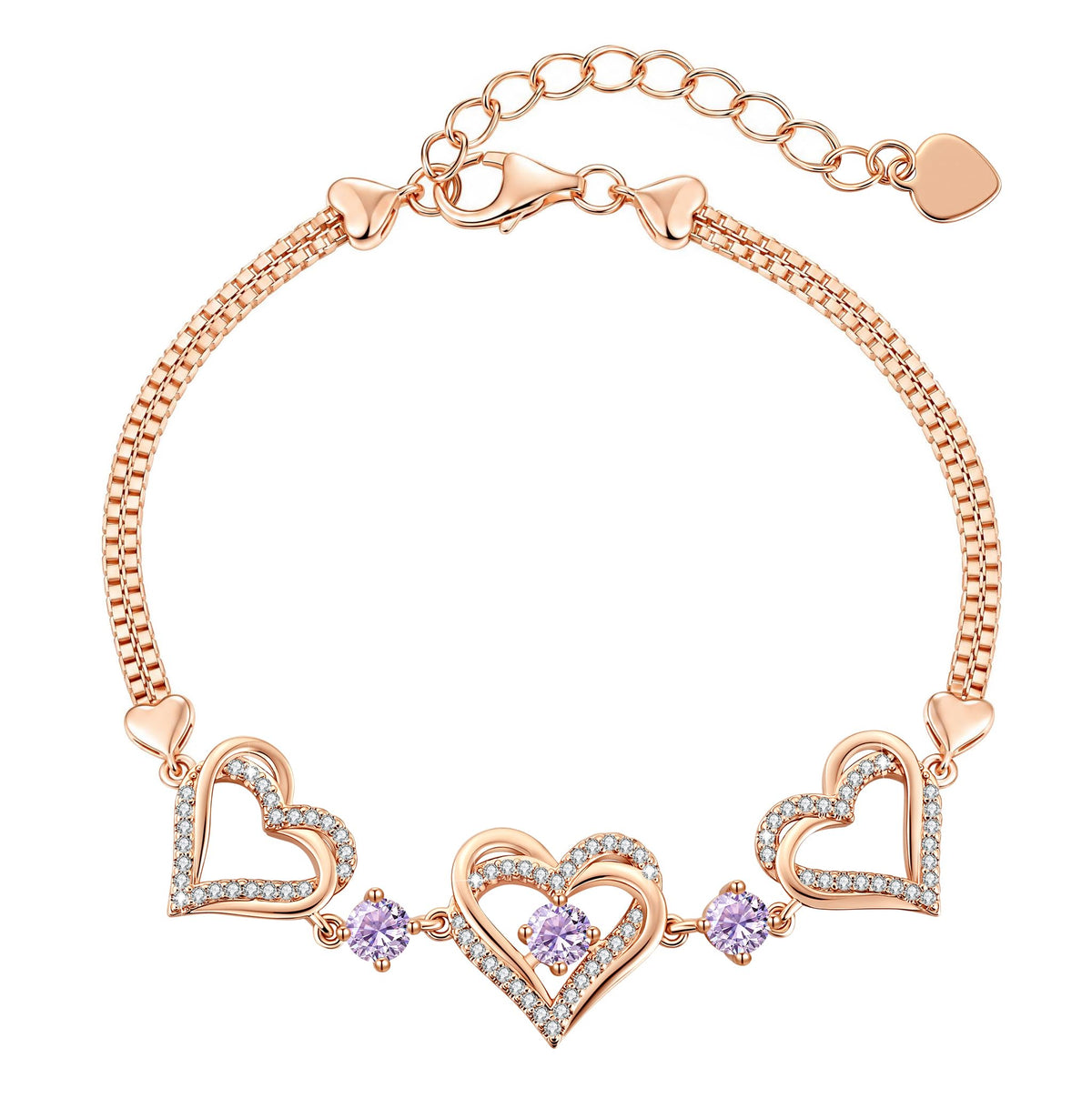 CDE 18K Rose Gold Heart Bracelets,Birthstone Jewelry Gifts for Women