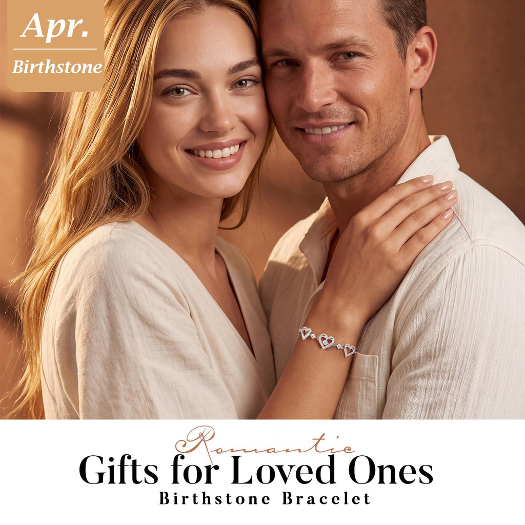 CDE 18K Rose Gold Heart Bracelets,Birthstone Jewelry Gifts for Women