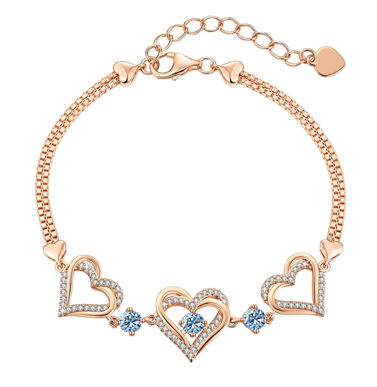 CDE 18K Rose Gold Heart Bracelets,Birthstone Jewelry Gifts for Women