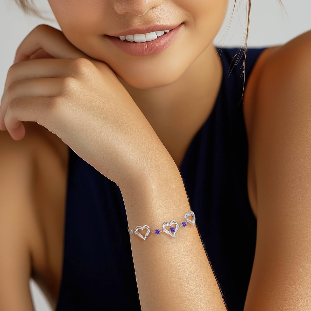 CDE 18K Rose Gold Heart Bracelets,Birthstone Jewelry Gifts for Women