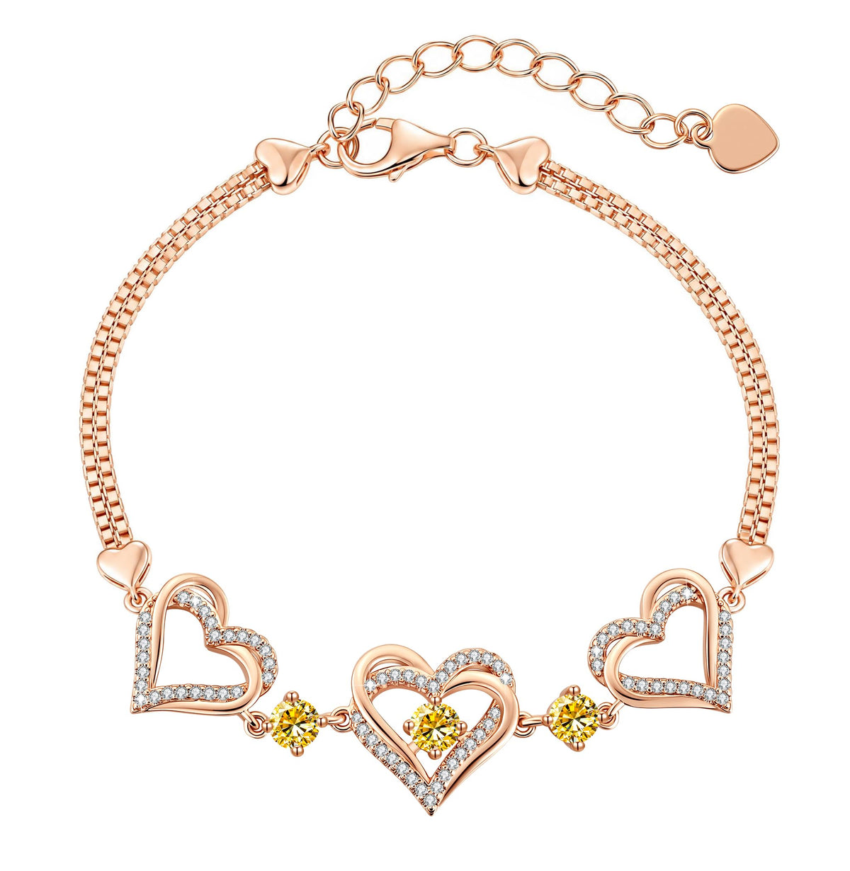 CDE 18K Rose Gold Heart Bracelets,Birthstone Jewelry Gifts for Women