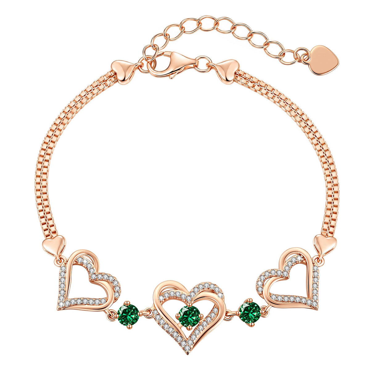 CDE 18K Rose Gold Heart Bracelets,Birthstone Jewelry Gifts for Women