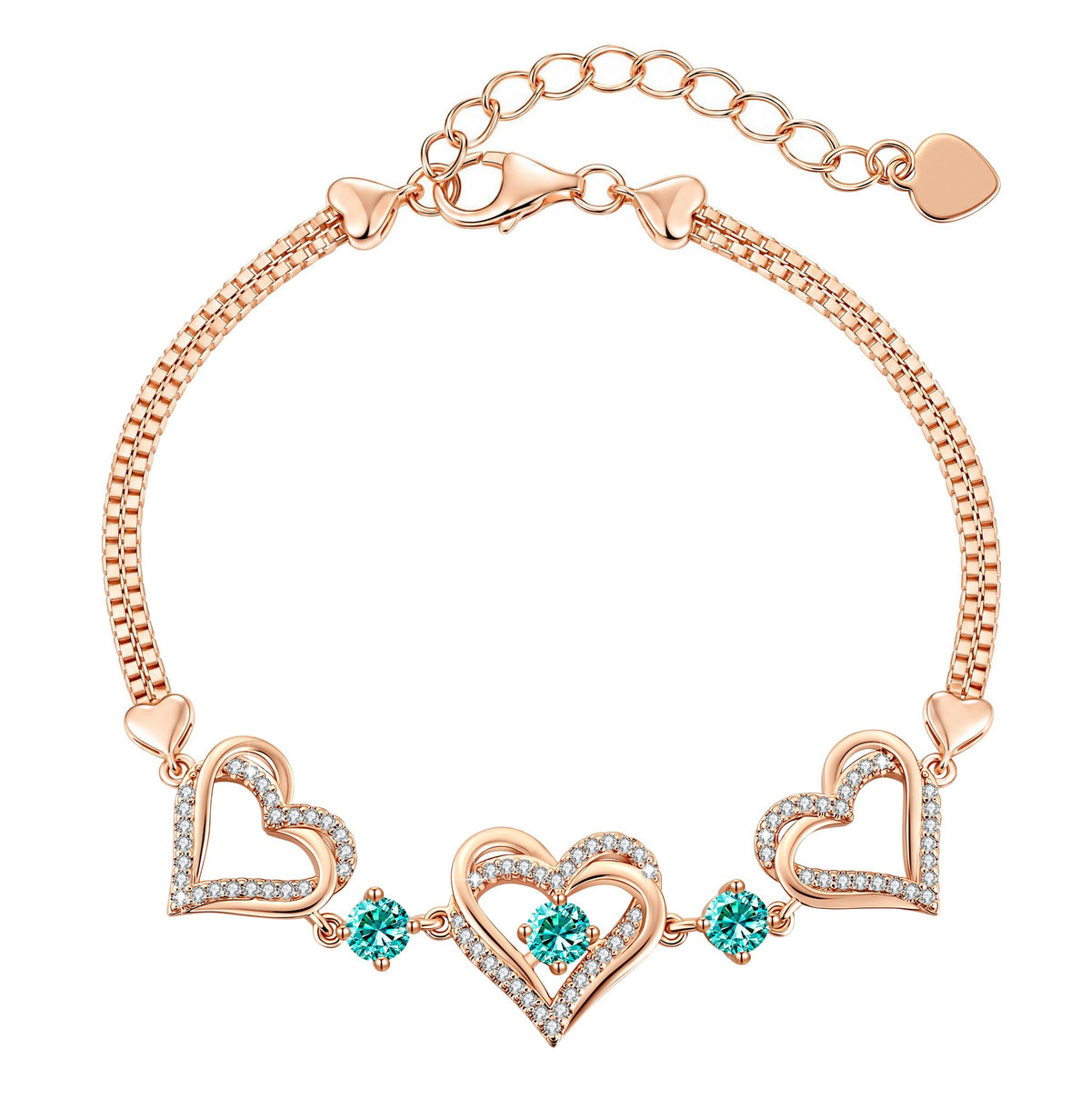 CDE 18K Rose Gold Heart Bracelets,Birthstone Jewelry Gifts for Women