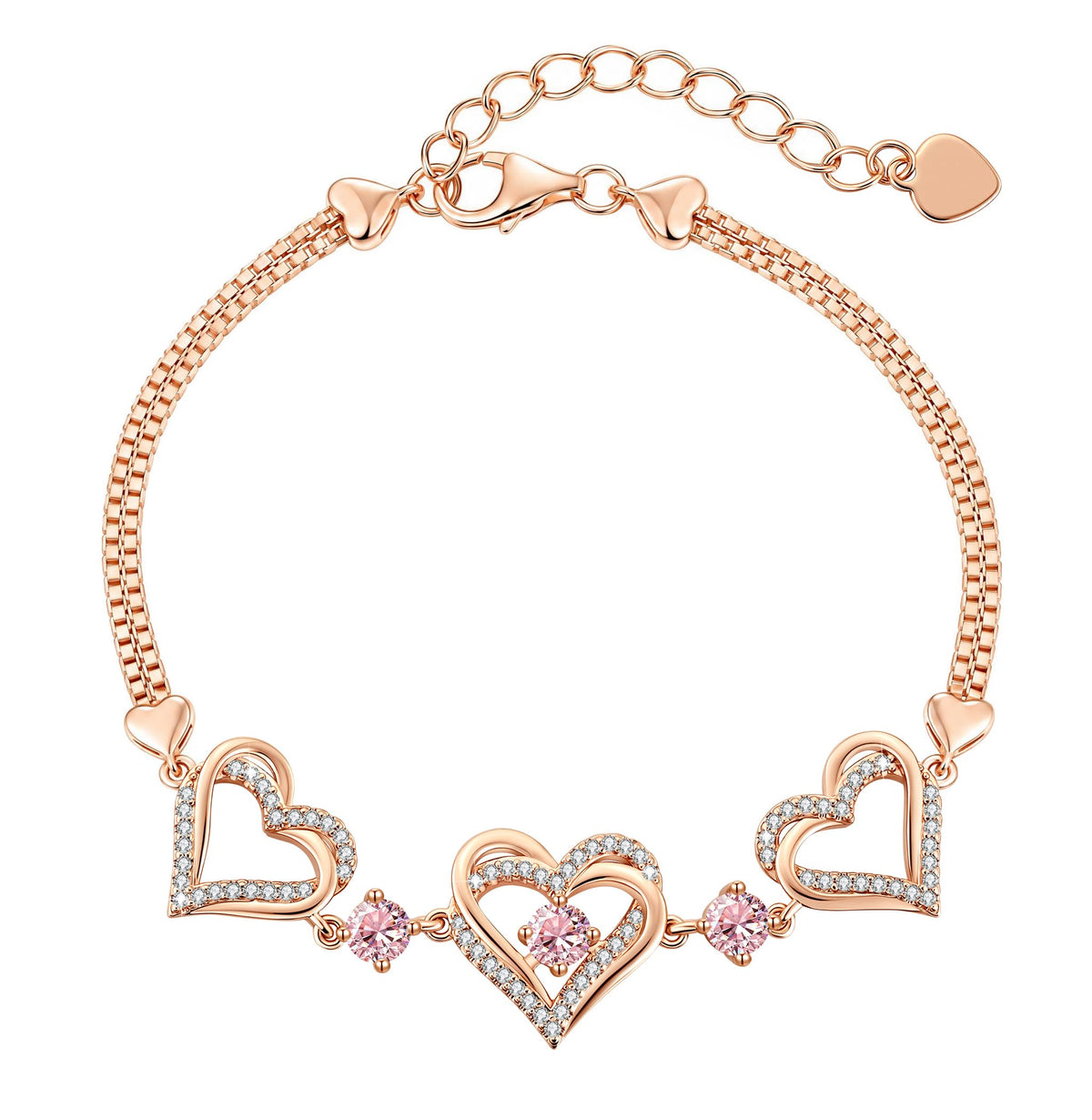 CDE 18K Rose Gold Heart Bracelets,Birthstone Jewelry Gifts for Women