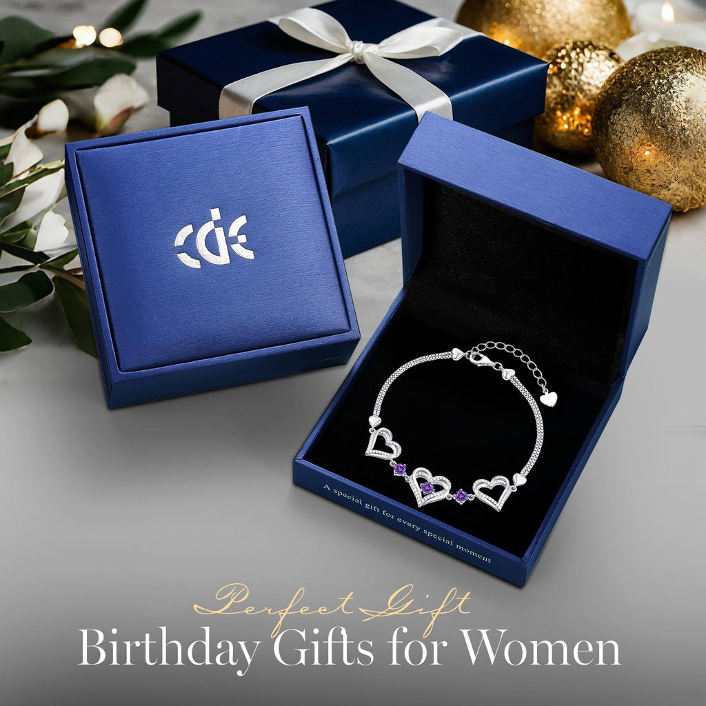 CDE 18K Rose Gold Heart Bracelets,Birthstone Jewelry Gifts for Women