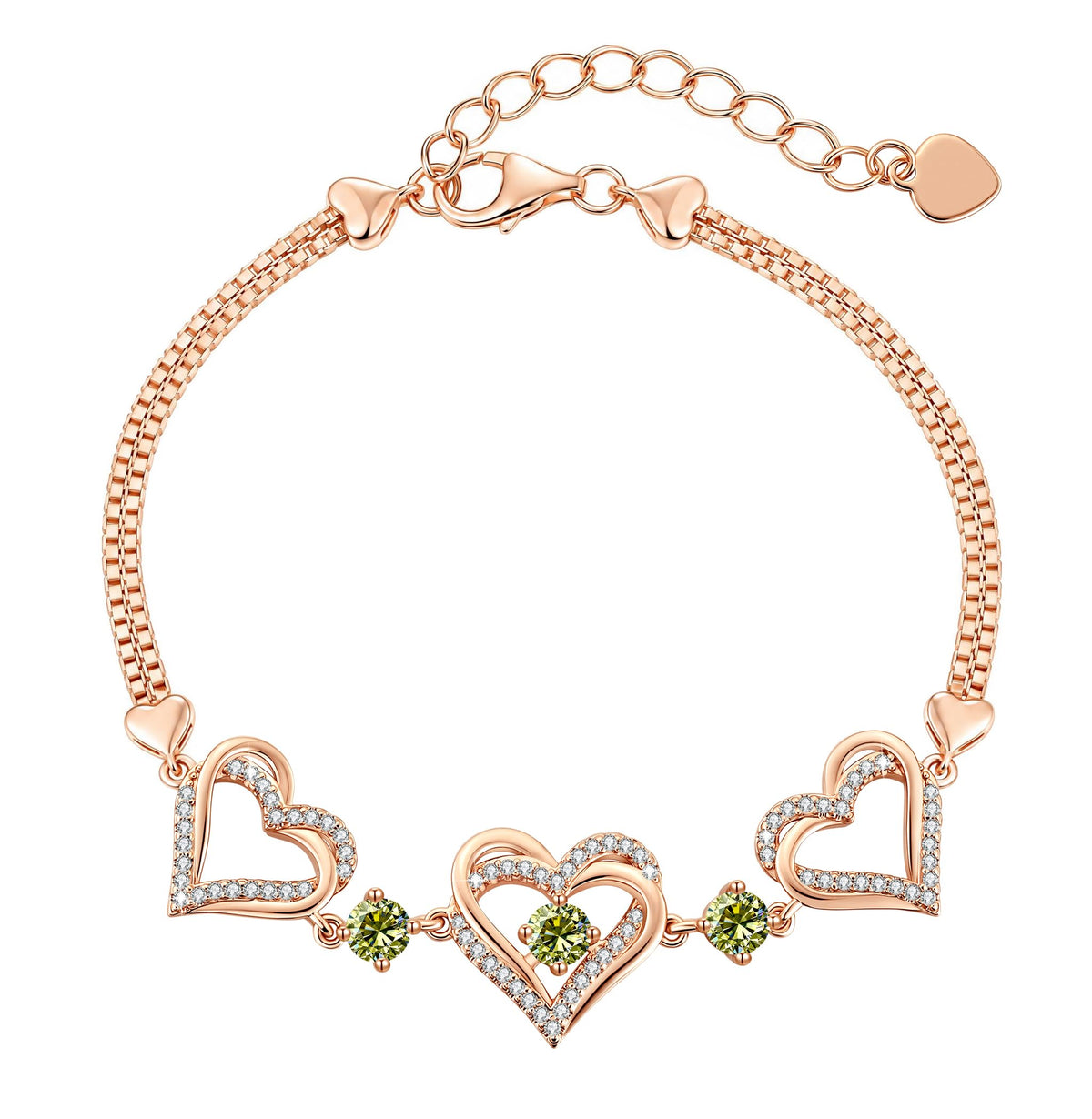CDE 18K Rose Gold Heart Bracelets,Birthstone Jewelry Gifts for Women