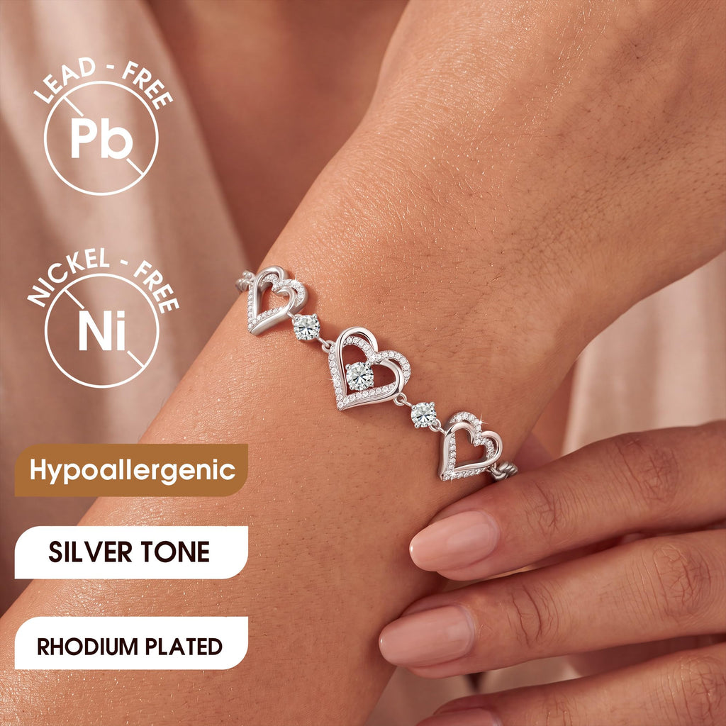 CDE 18K Rose Gold Heart Bracelets,Birthstone Jewelry Gifts for Women
