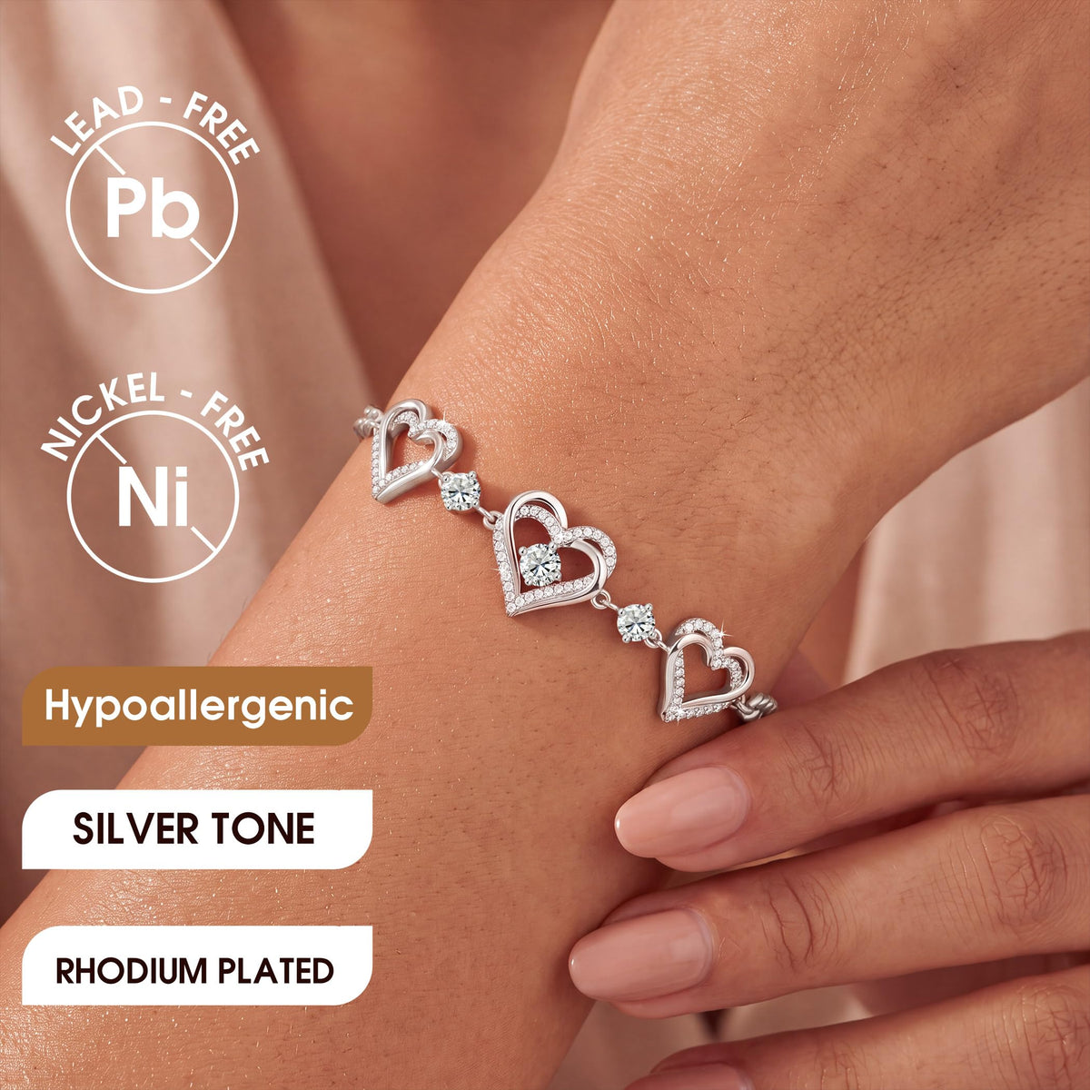 CDE 18K Rose Gold Heart Bracelets,Birthstone Jewelry Gifts for Women