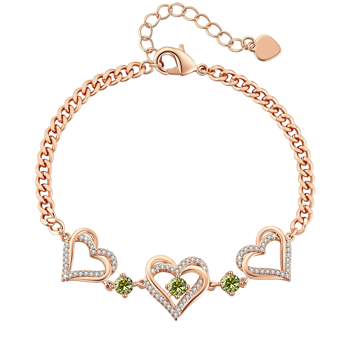 CDE 18K Rose Gold Heart Bracelets,Birthstone Jewelry Gifts for Women