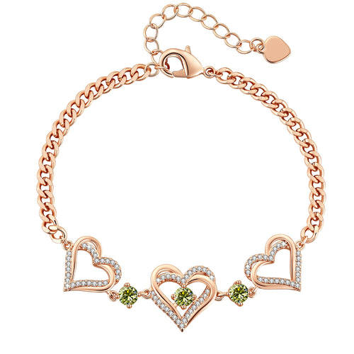 CDE 18K Rose Gold Heart Bracelets,Birthstone Jewelry Gifts for Women
