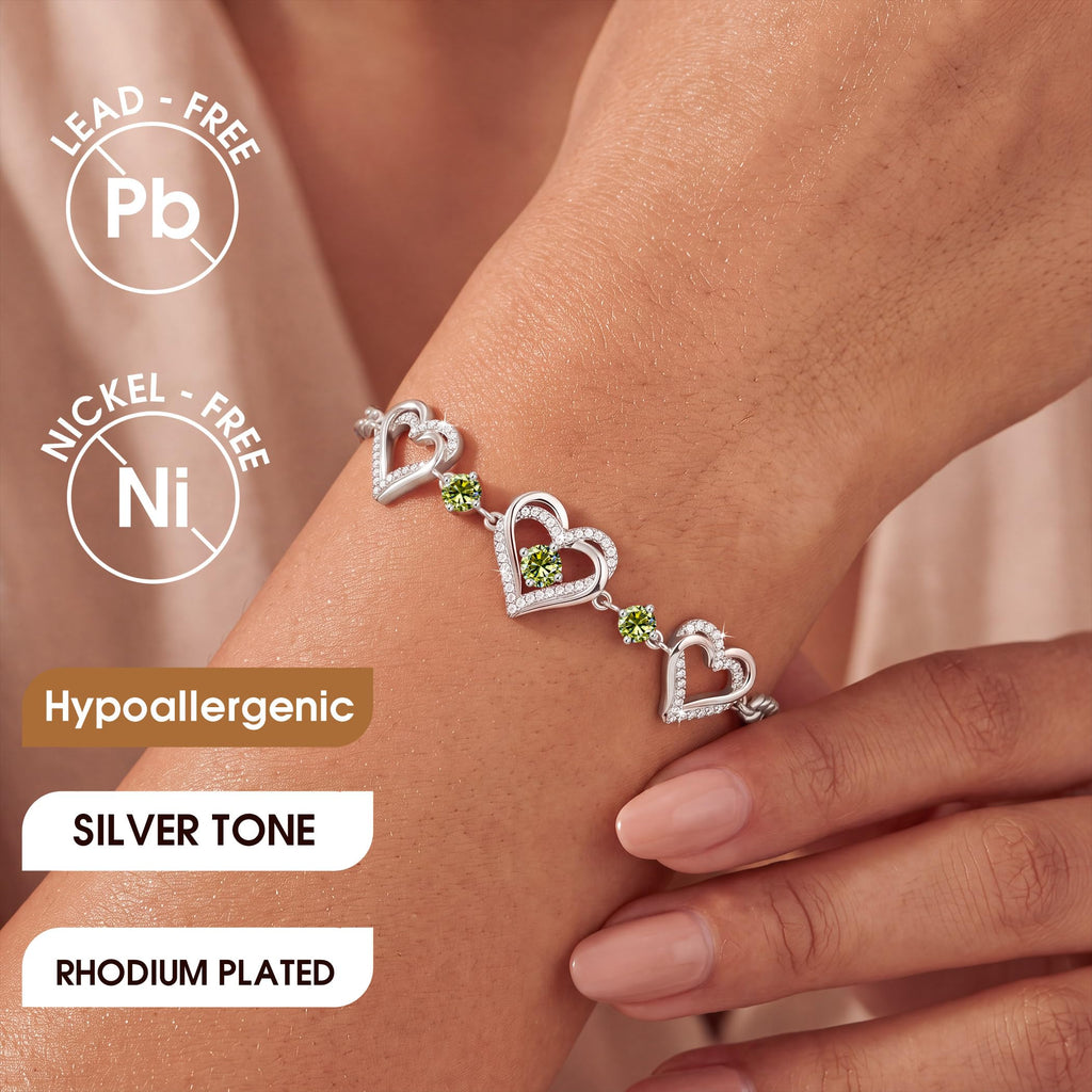 CDE 18K Rose Gold Heart Bracelets,Birthstone Jewelry Gifts for Women
