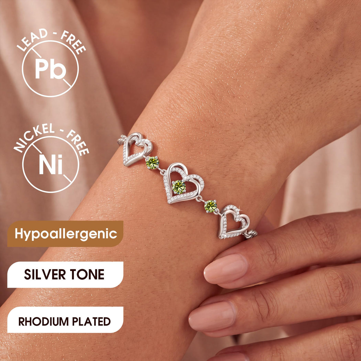 CDE 18K Rose Gold Heart Bracelets,Birthstone Jewelry Gifts for Women
