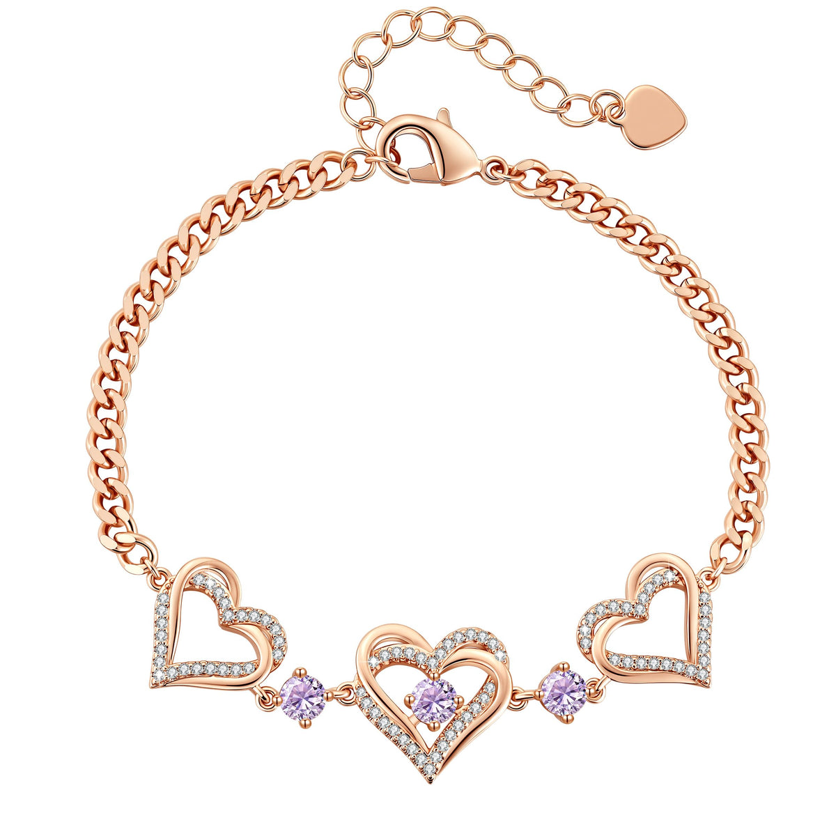 CDE 18K Rose Gold Heart Bracelets,Birthstone Jewelry Gifts for Women