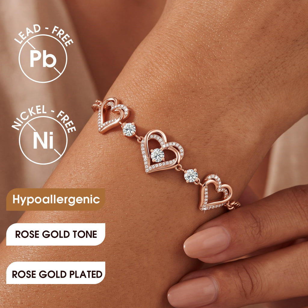 CDE 18K Rose Gold Heart Bracelets,Birthstone Jewelry Gifts for Women