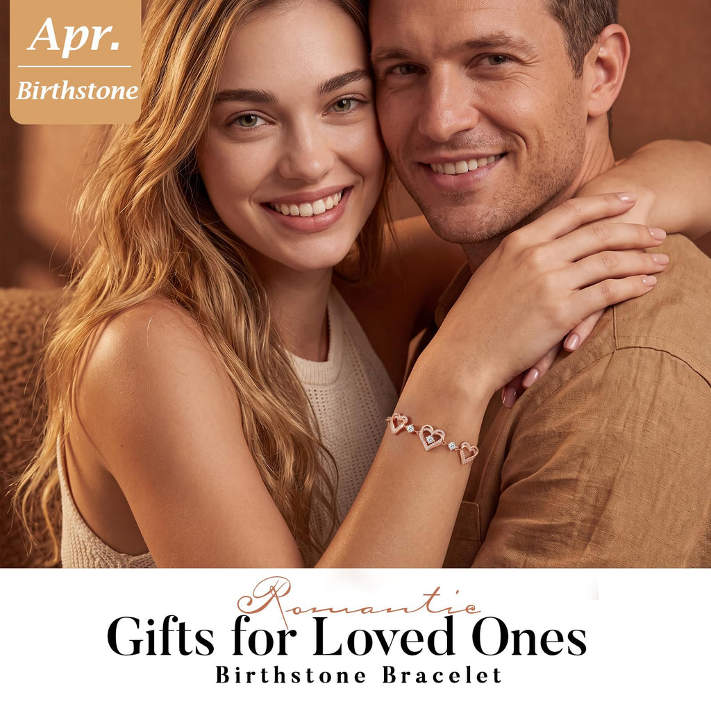 CDE 18K Rose Gold Heart Bracelets,Birthstone Jewelry Gifts for Women