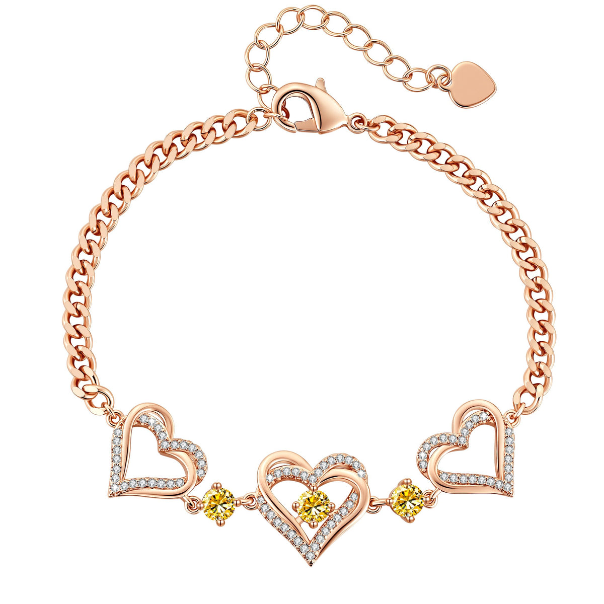 CDE 18K Rose Gold Heart Bracelets,Birthstone Jewelry Gifts for Women