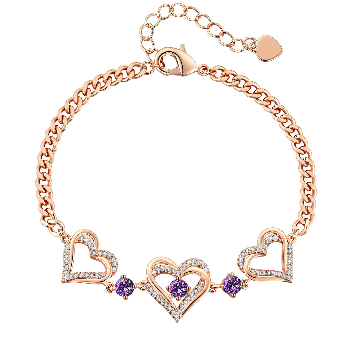 CDE 18K Rose Gold Heart Bracelets,Birthstone Jewelry Gifts for Women