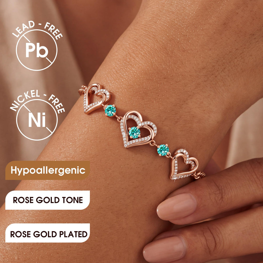 CDE 18K Rose Gold Heart Bracelets,Birthstone Jewelry Gifts for Women