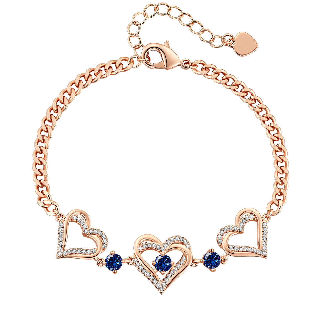 CDE 18K Rose Gold Heart Bracelets,Birthstone Jewelry Gifts for Women