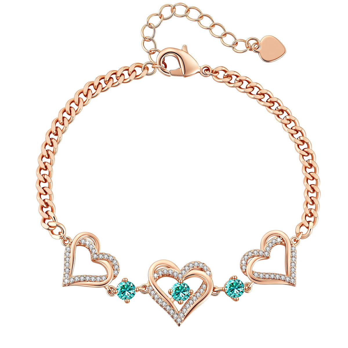 CDE 18K Rose Gold Heart Bracelets,Birthstone Jewelry Gifts for Women