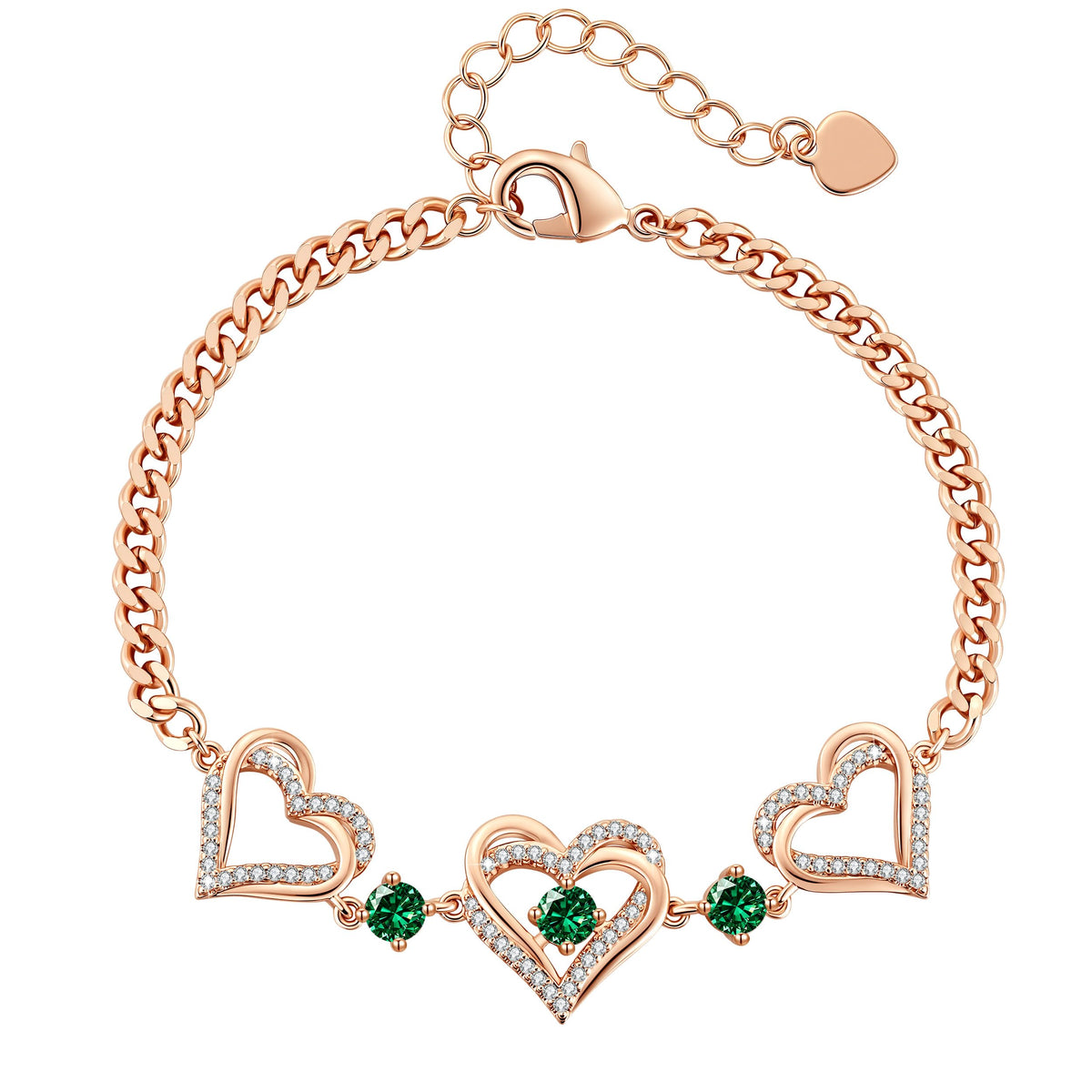 CDE 18K Rose Gold Heart Bracelets,Birthstone Jewelry Gifts for Women