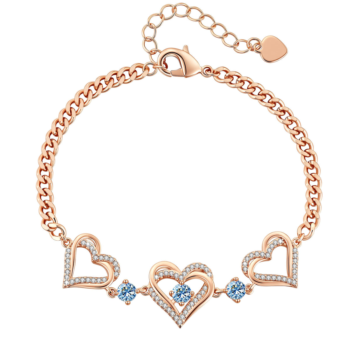 CDE 18K Rose Gold Heart Bracelets,Birthstone Jewelry Gifts for Women