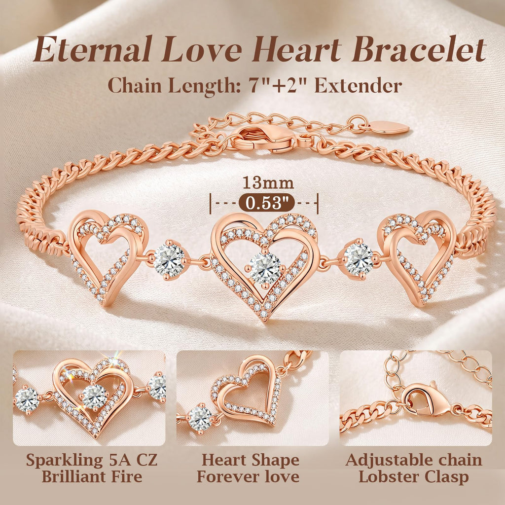 CDE 18K Rose Gold Heart Bracelets,Birthstone Jewelry Gifts for Women