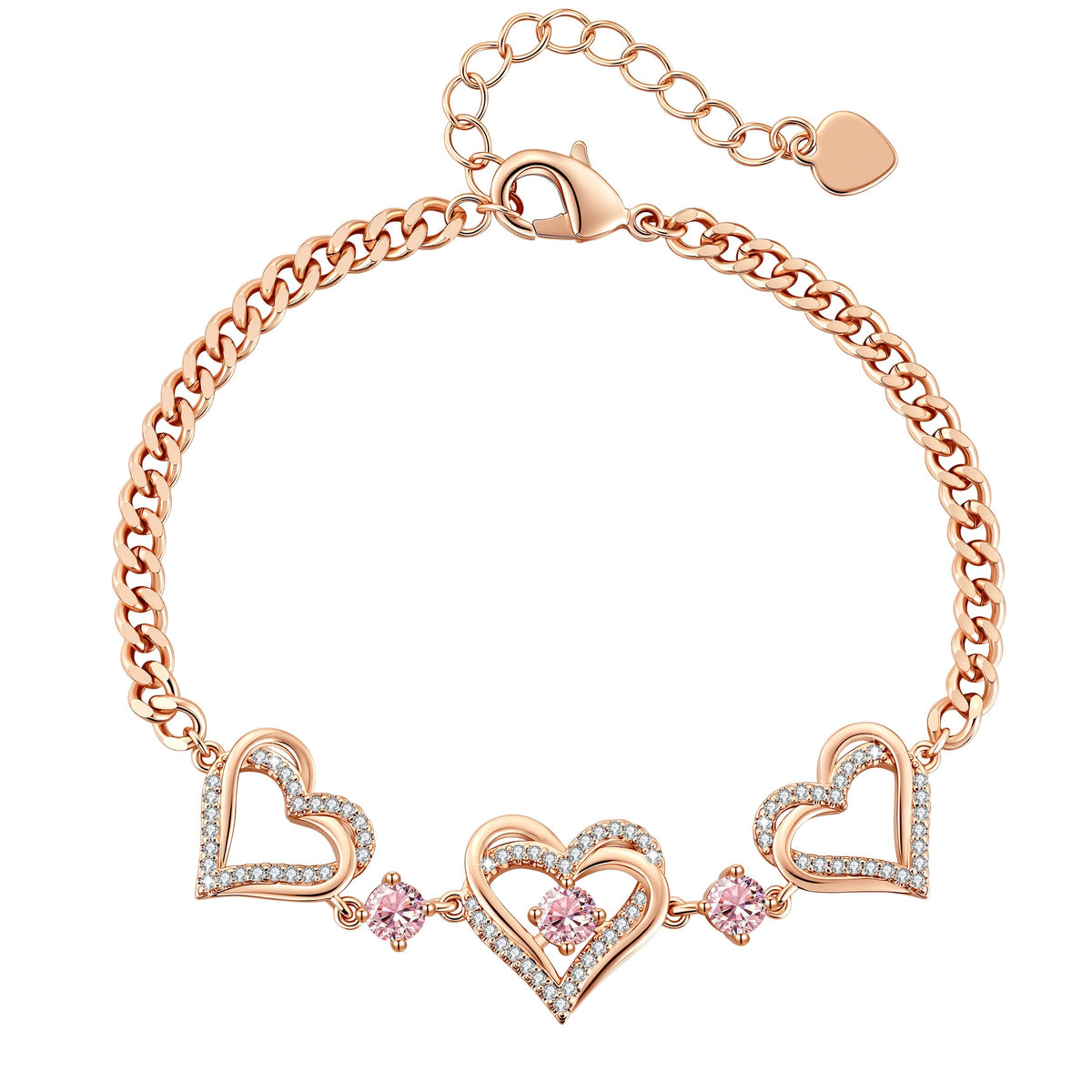 CDE 18K Rose Gold Heart Bracelets,Birthstone Jewelry Gifts for Women