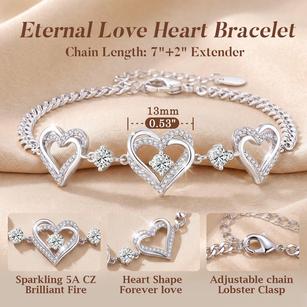 CDE 18K Rose Gold Heart Bracelets,Birthstone Jewelry Gifts for Women